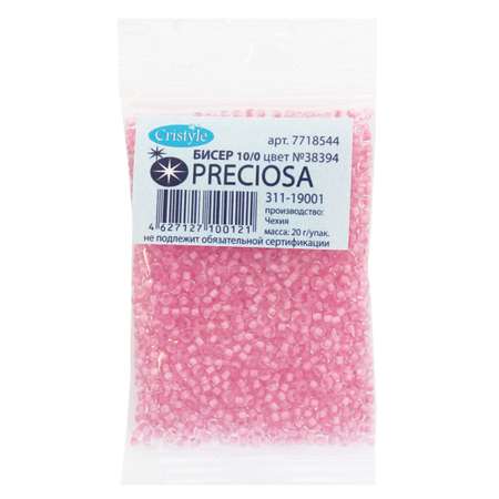 Бисер Preciosa чешский прозрачный с цветным центром 10/0 20 гр Прециоза 38394 розовый
