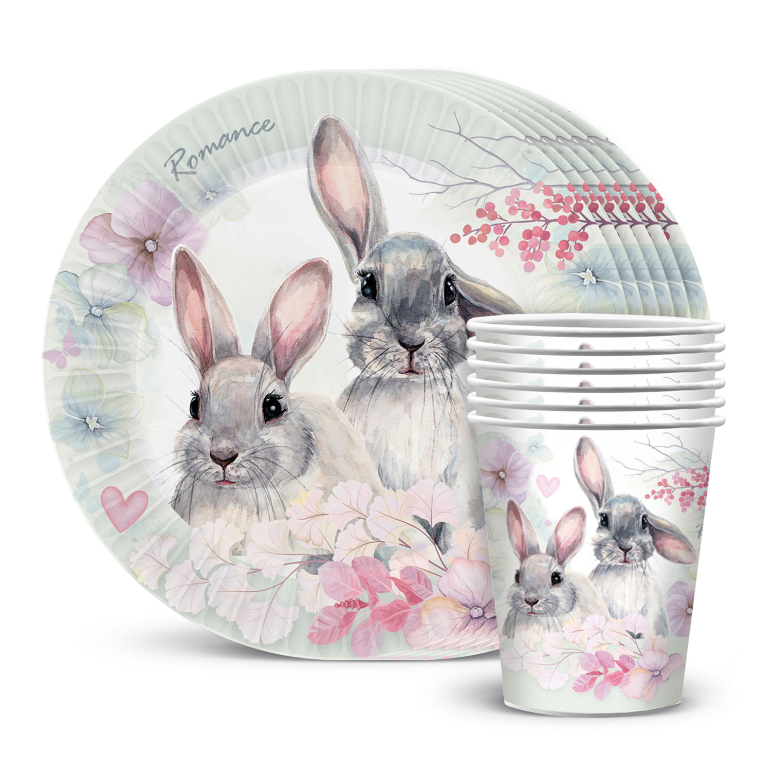Набор одноразовой посуды ND PLAY Кролики стаканы 250 мл 6 шт тарелки 18 см 6 шт - фото 1
