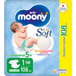 Подгузники Moony Extra Soft 1/NB до 5кг 108шт