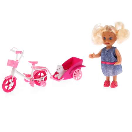 Кукла Карапуз Машенька 12см в наборе велосипед с прицепом питомец 263717