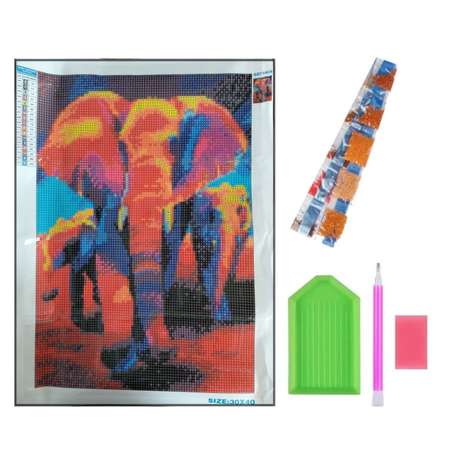 Алмазная мозаика Seichi Разноцветные слоны 30х40 см