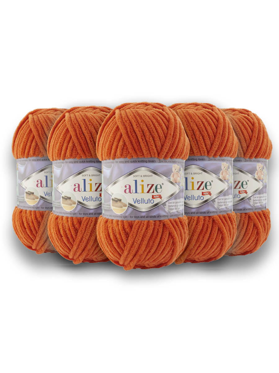 Пряжа для вязания Alize velluto 100 гр 68 м микрополиэстер мягкая велюровая 6 оранжевый 5 мотков - фото 3