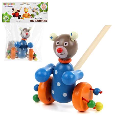 Игрушка-каталка Amico деревянная на палочке медведь