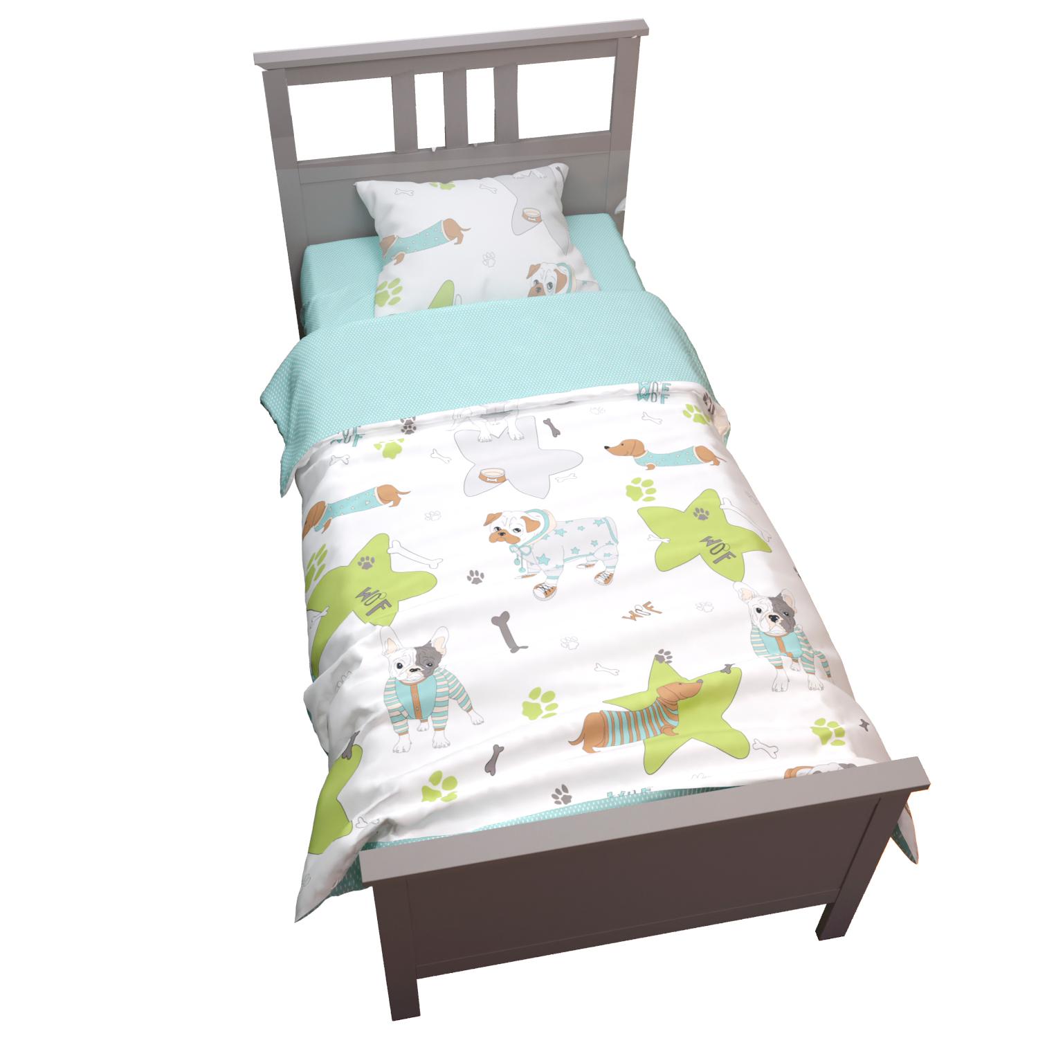 Комплект постельного белья Amarobaby Time to sleep Мопсы 1.5спальный 3предмета Белый - фото 1
