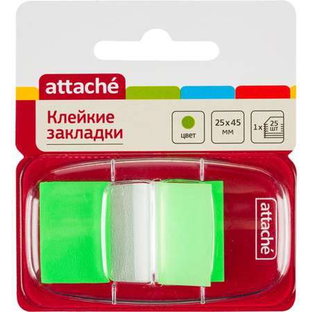 Клейкие закладки Attache пластиковые 1 цвет по 25 листов 25 мм х45 зеленый 15 шт