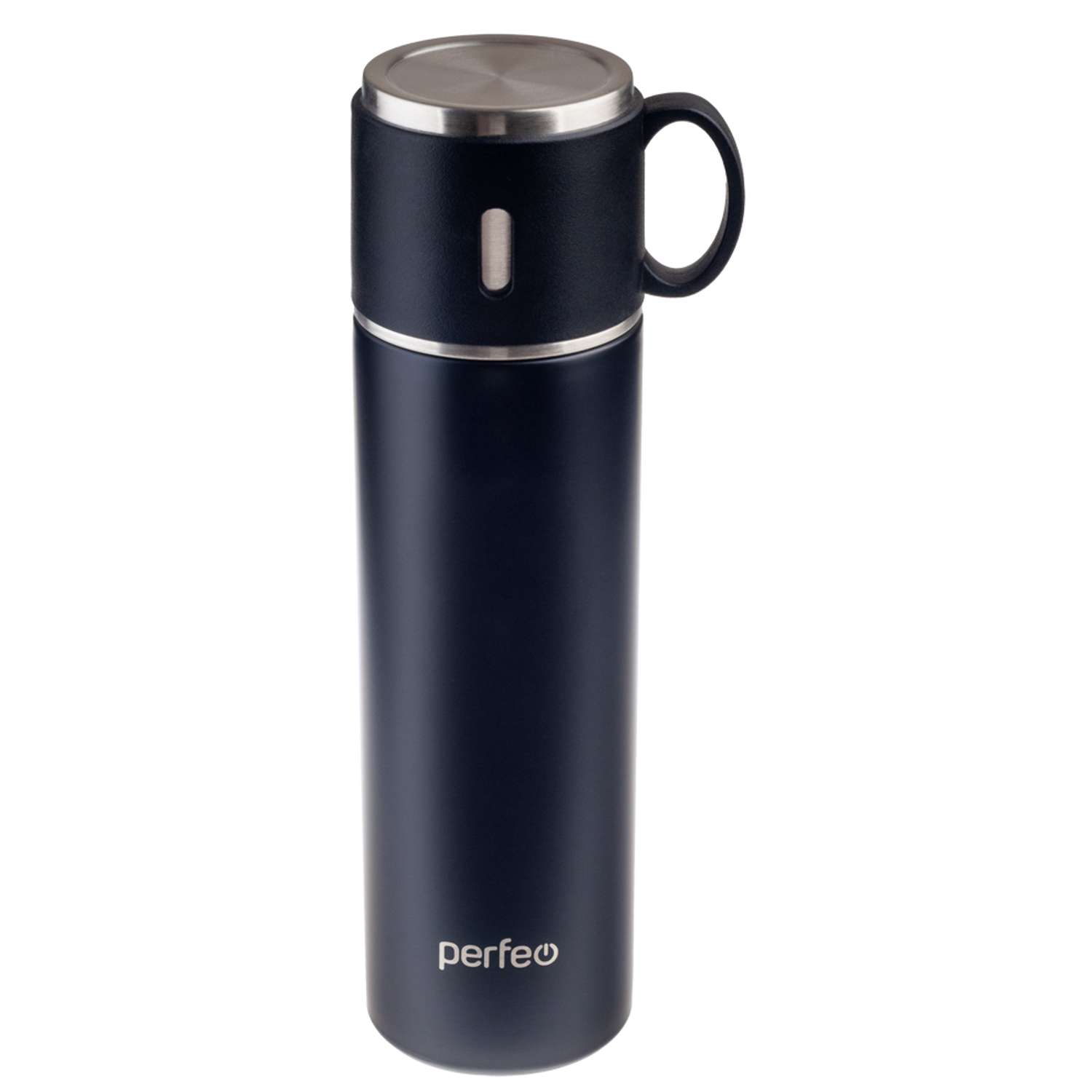 Термос Perfeo для напитков с пробкой-кнопкой и кружкой 500 мл черный - фото 1