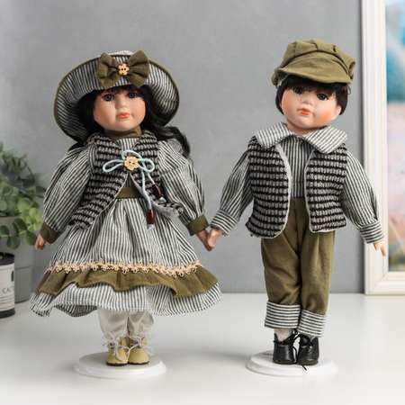 Кукла коллекционная Зимнее волшебство парочка набор 2 шт «Марина и Паша в нарядах в зелёную полоску» 30 см