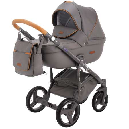 Коляска 3в1 BeBe-mobile Ravenna Deluxe V202 Темно-серая кожа+Карамельная кожаная отделка