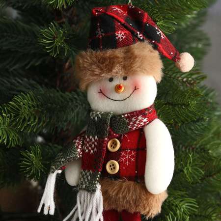Мягкая игрушка Зимнее волшебство «Снеговик в клетку» 8х29 см красно-коричневый