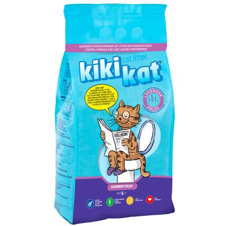 Наполнитель для кошачьего туалета KikiKat комкующийся бентонитовый супер-белый Лаванда 5л