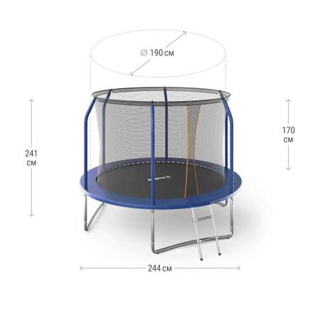 Батут каркасный supreme basic UNIX line 8 ft Blue общий диаметр 244 см до 140 кг диаметр прыжковой зоны 190 см лестницей мелками