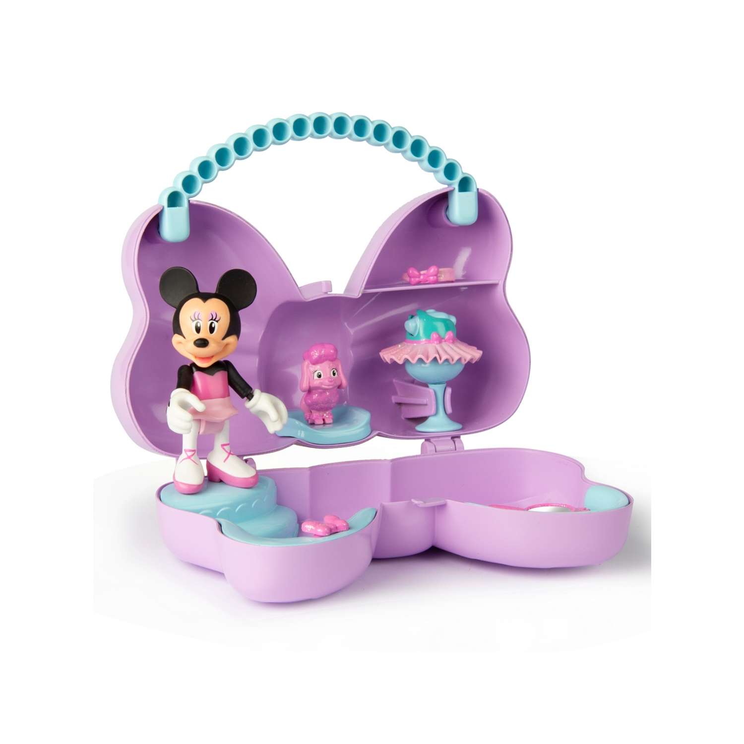 Игровой набор Disney Минни: Новый образ с питомцем (фигурка 12 см в сумочке 16х13 см сиреневый) - фото 1
