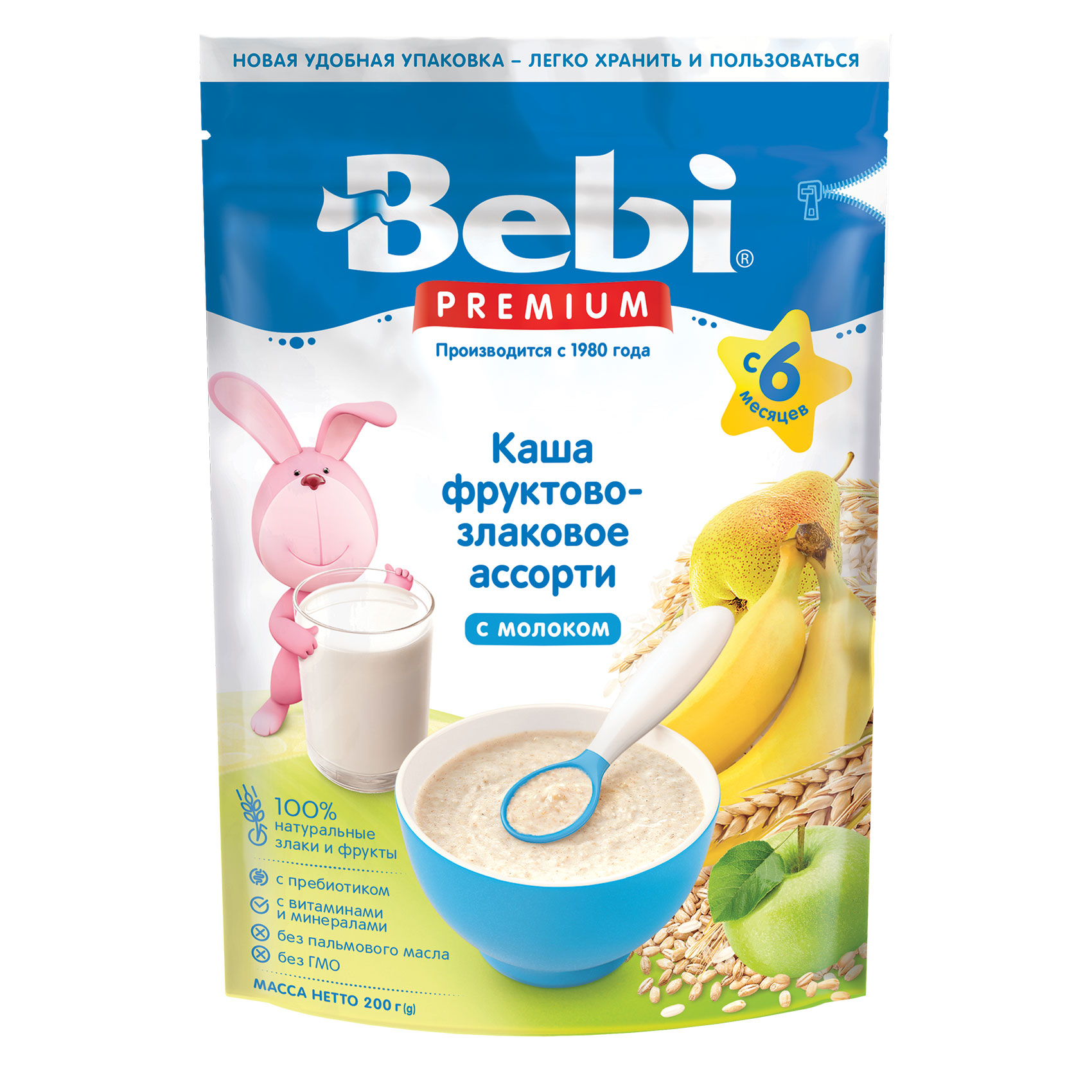 Каша молочная Bebi Premium фруктово-злаковое ассорти 200г с 6месяцев - фото 1