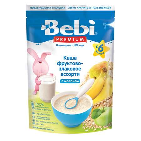 Каша молочная Bebi Premium фруктово-злаковое ассорти 200г с 6месяцев