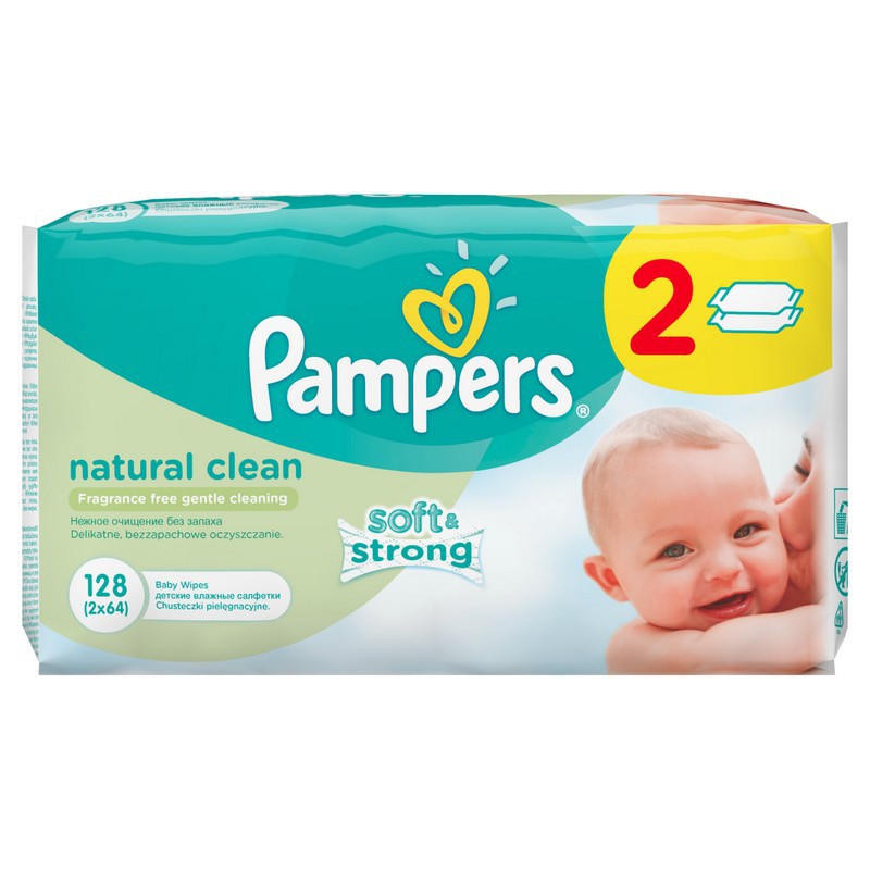 Салфетки Pampers Natural Clean влажные сменный блок 2*64шт - фото 1