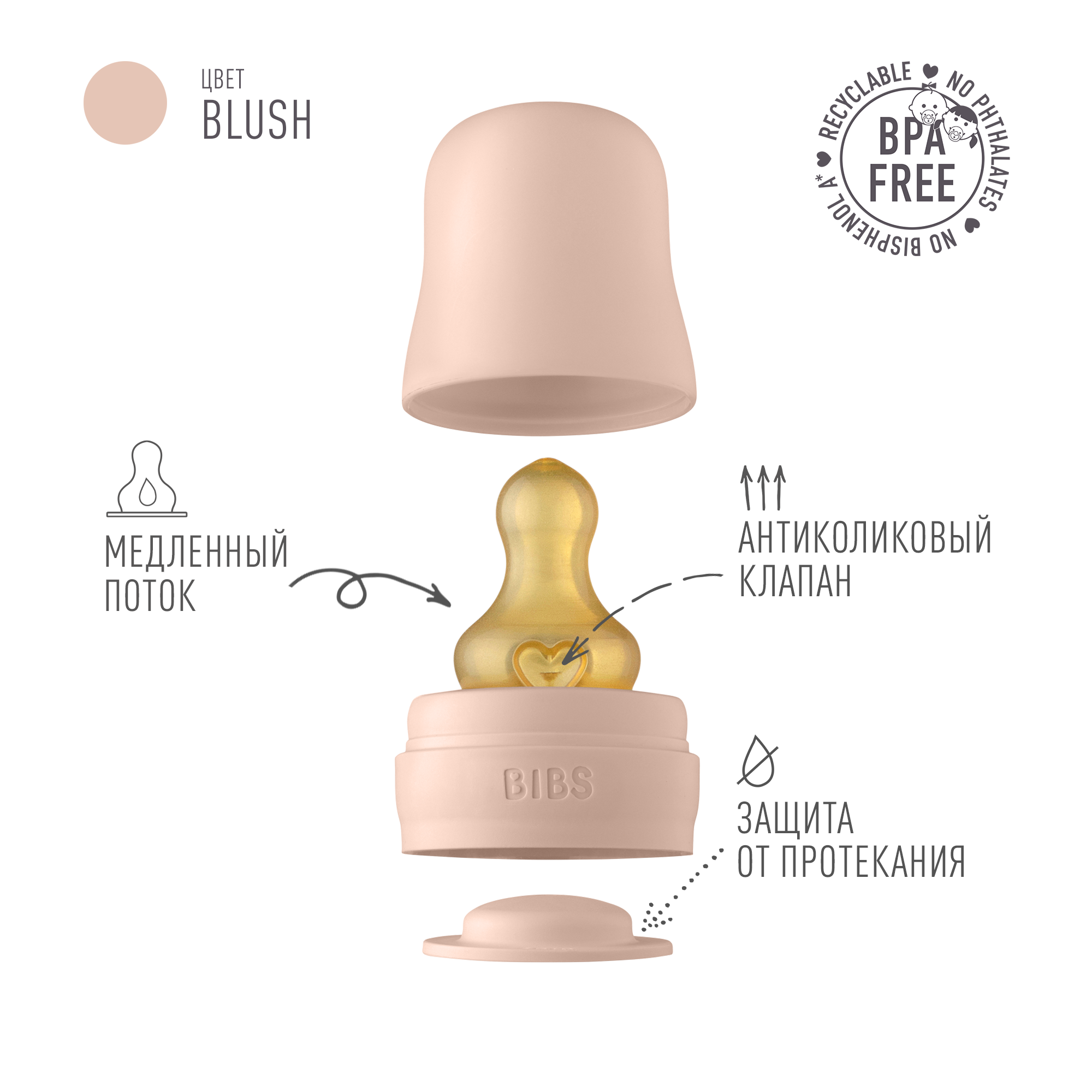 Набор с соской для бутылочки BIBS Bottle Kit Blush - фото 2