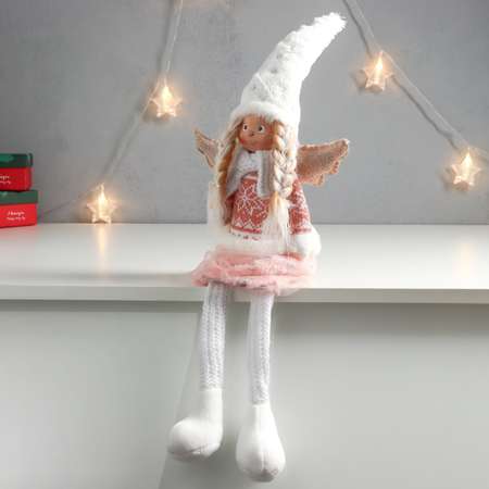 Кукла интерьерная Зимнее волшебство «Ангелочек с косичками в розовой юбке» длинные ножки 52х20х10 см