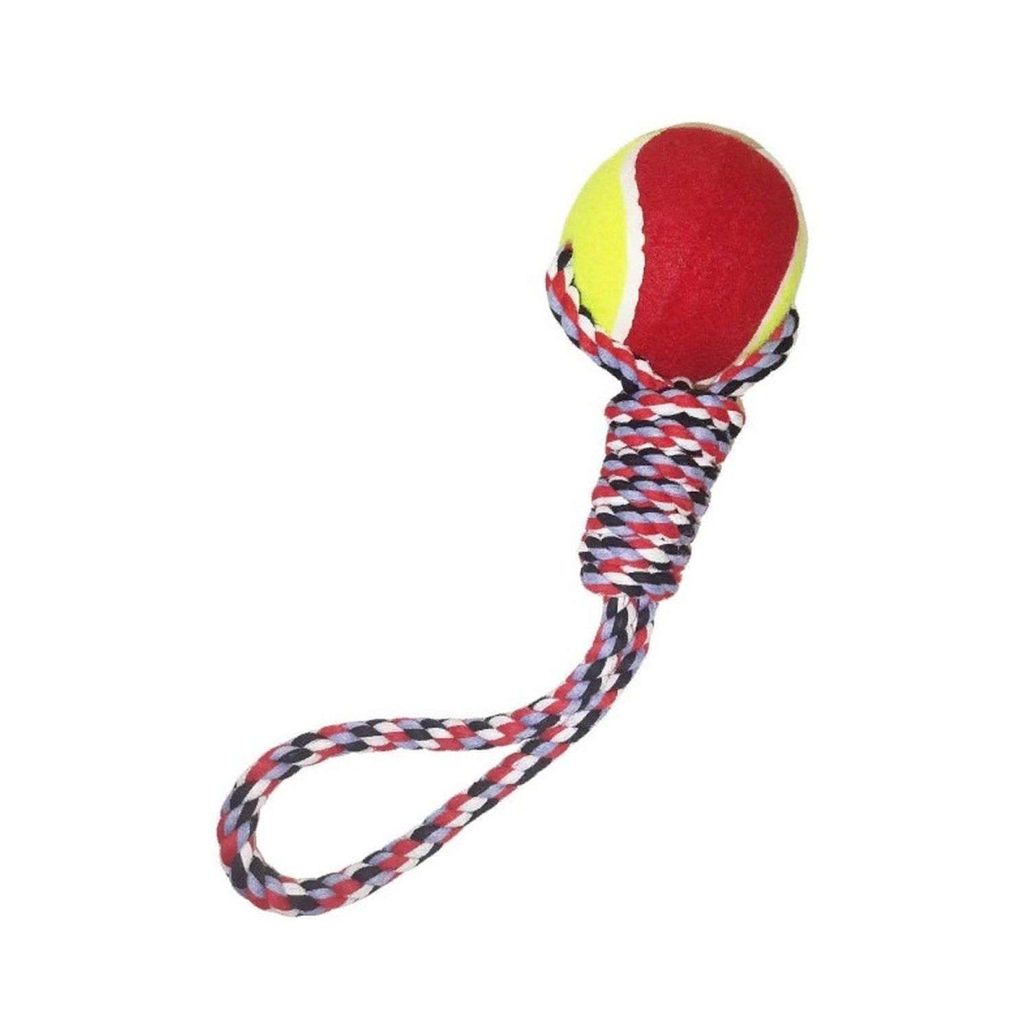 Игрушка для собак Beroma мяч красно-желтый на канате - фото 1