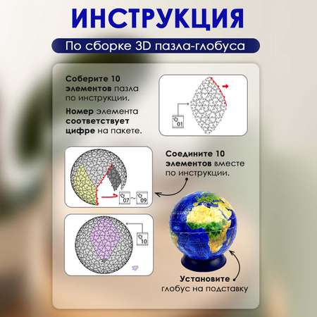 3D пазл-глобус ГЕОДОМ Мир физический. Интерьерный полупрозрачный. 240 деталей