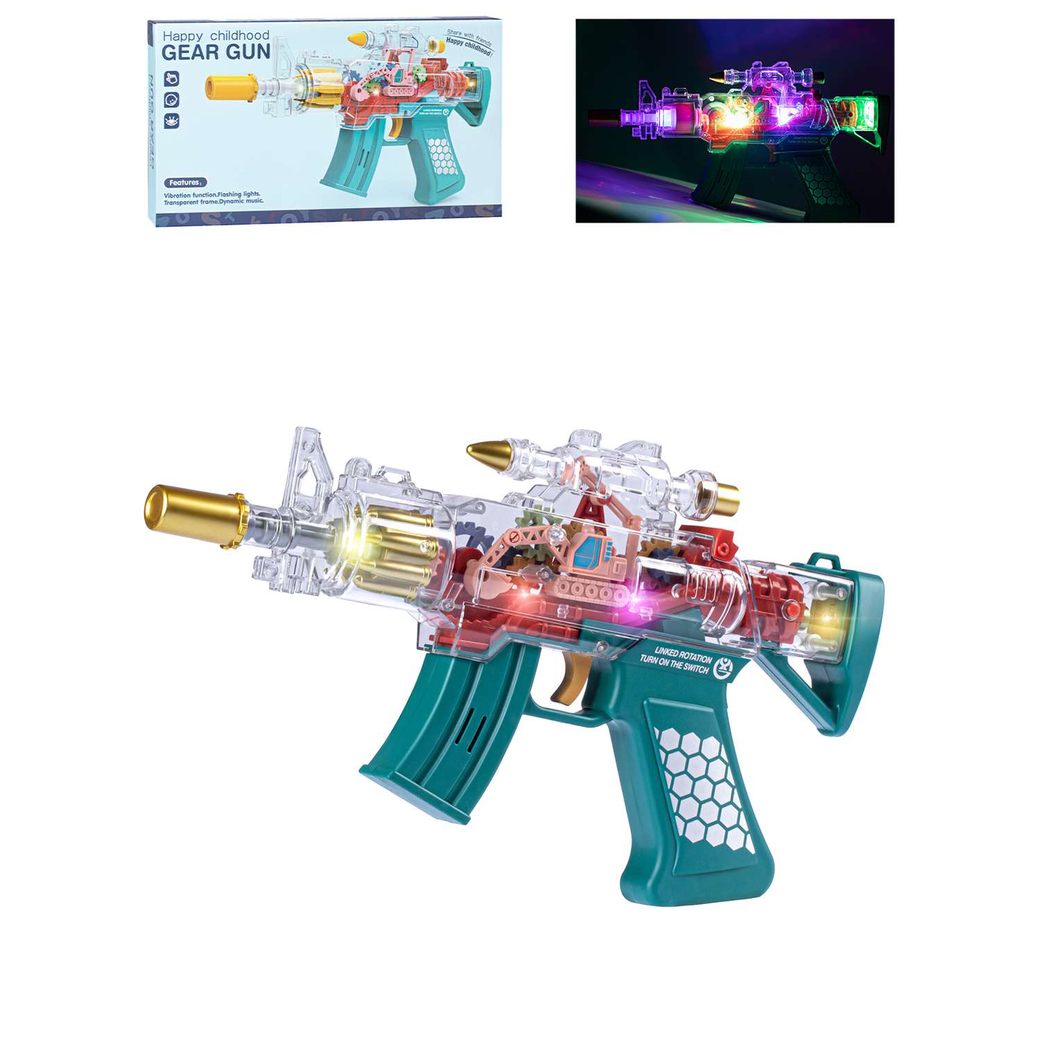 Игрушечное оружие Маленький Воин Автомат на батарейках Свет Звук Подвижные детали Цвет бирюзовый - фото 2
