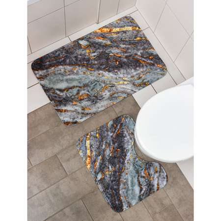 Набор ковриков Доляна для ванной и туалета «Мрамор» 2 шт: 79×50 50×39 см цвет серый