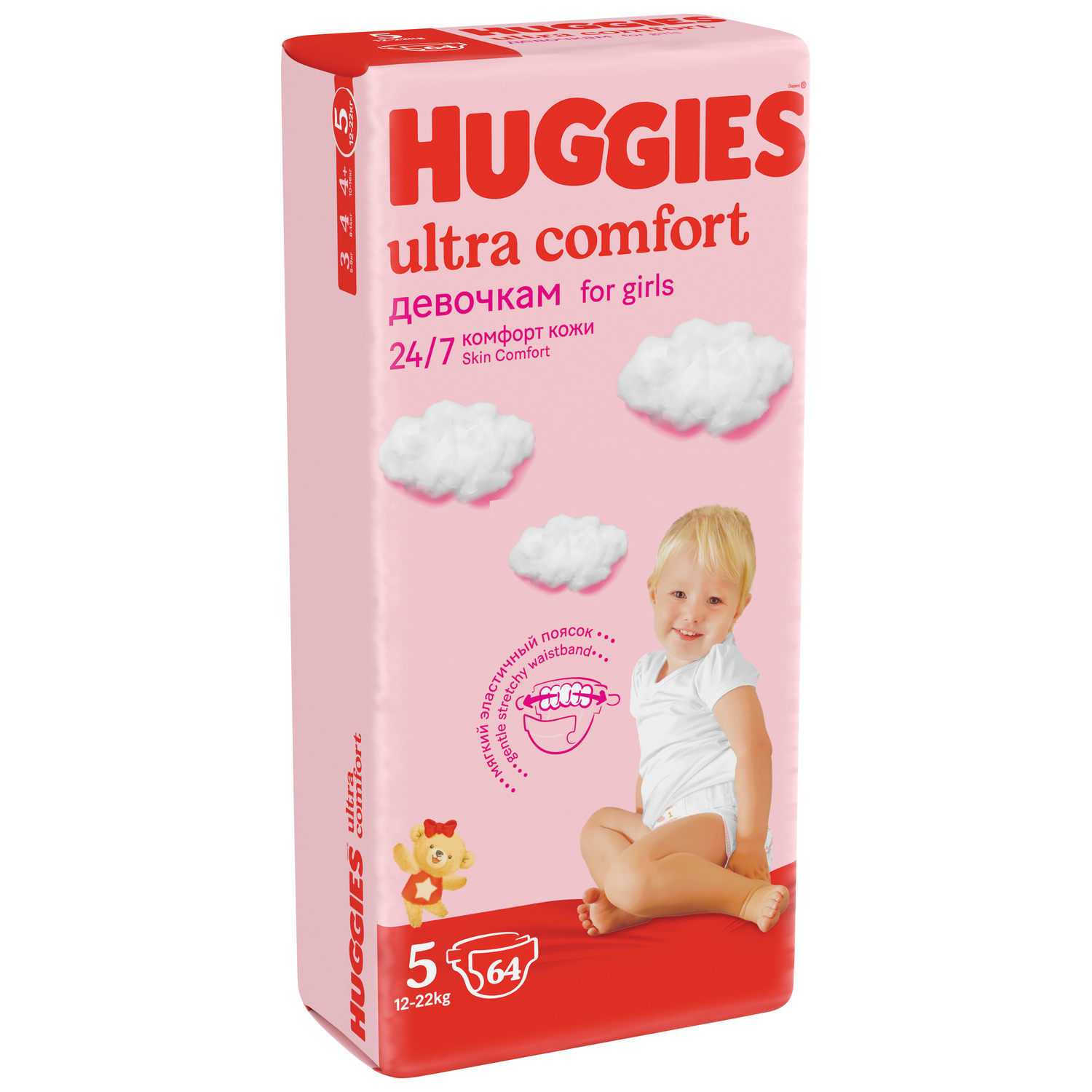 Подгузники Huggies Ultra Comfort 5 (12-22 кг) для девочек 64 шт