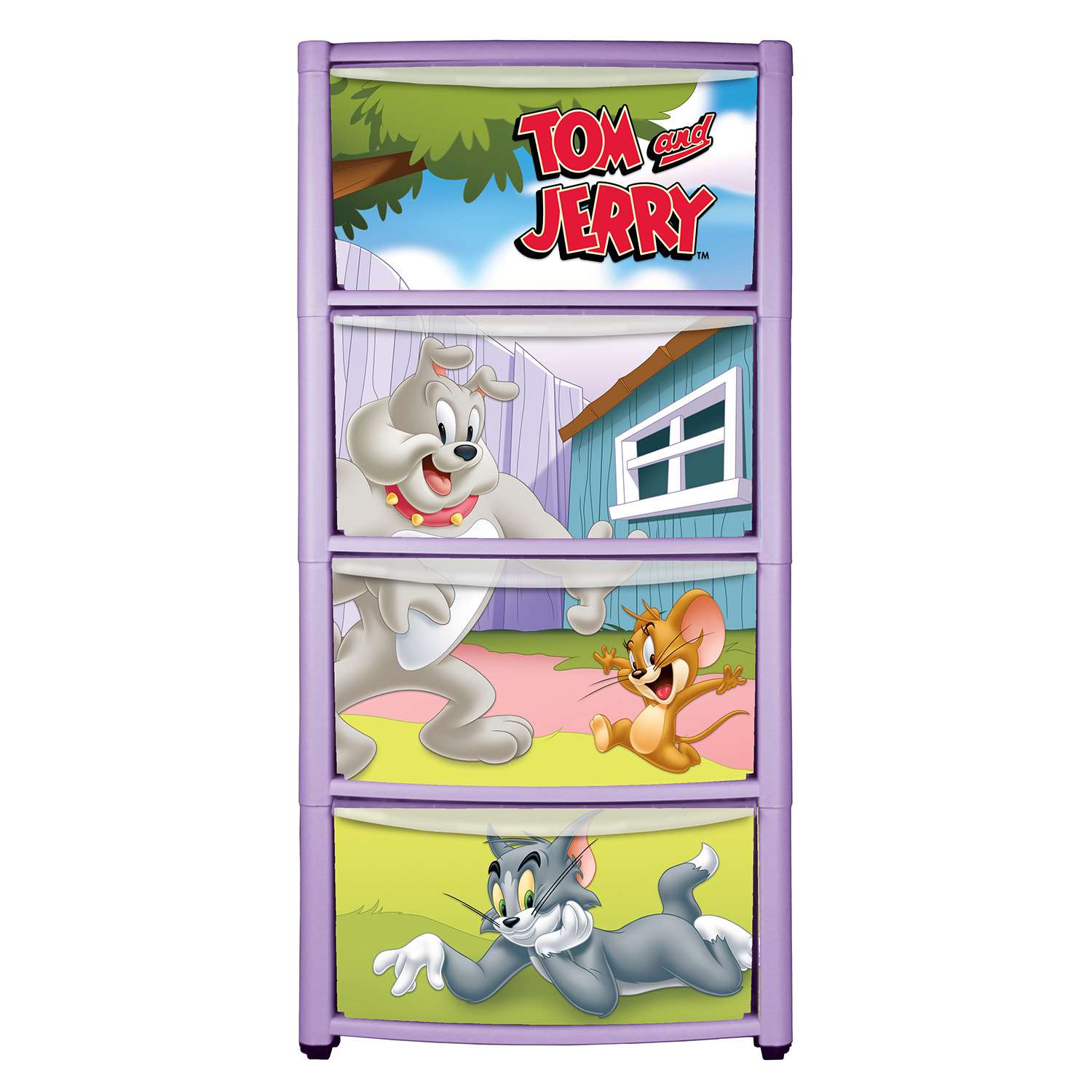 Комод Пластишка Tom and Jerry на колесах 4 ящика с аппликацией Сиреневый - фото 2