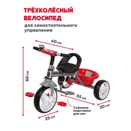 Велосипед трехколесный 3 в 1 Moby Kids Blitz 10x8 EVA с ручкой. Красный