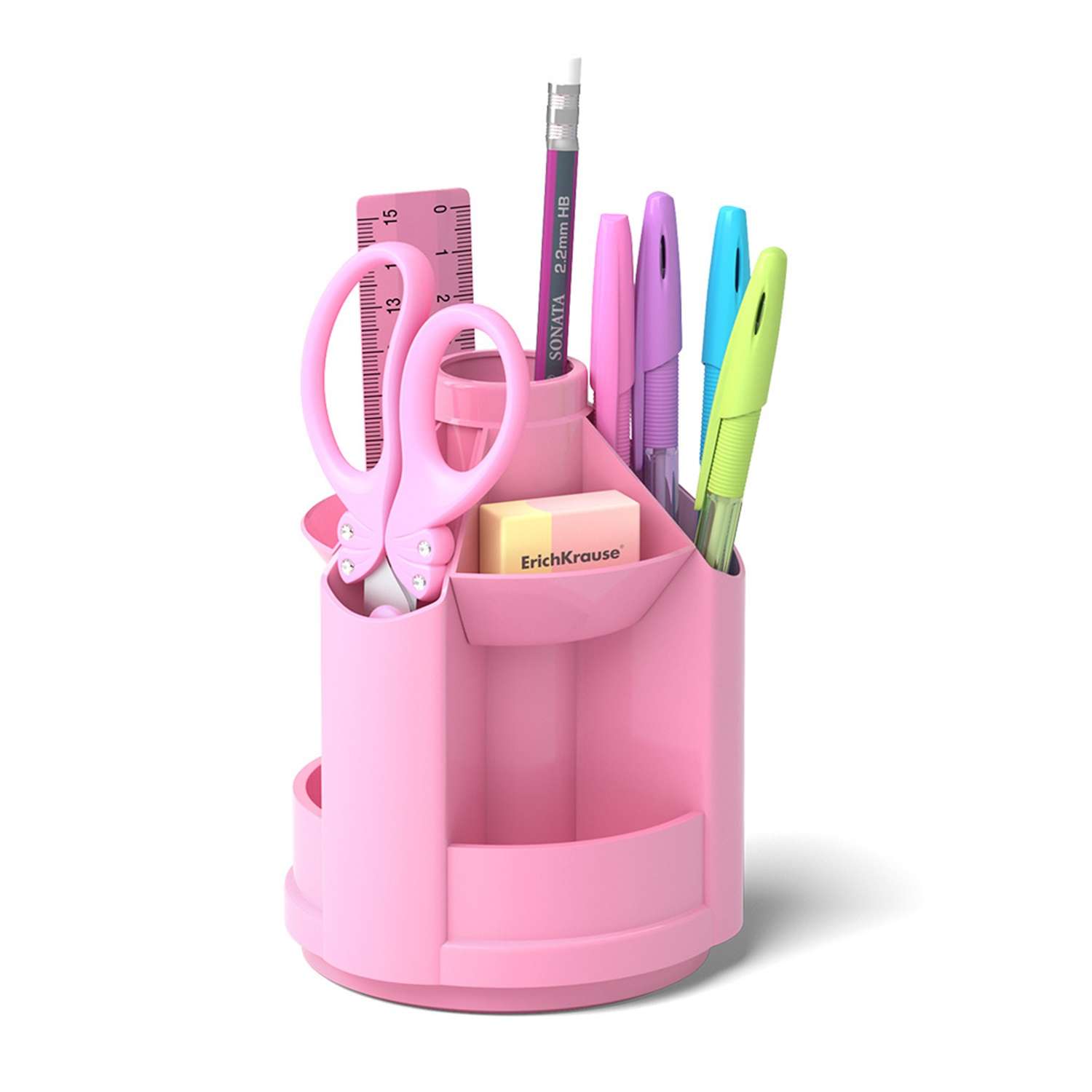 Набор настольный ErichKrause Mini Desk Pastel вращающийся розовый - фото 1