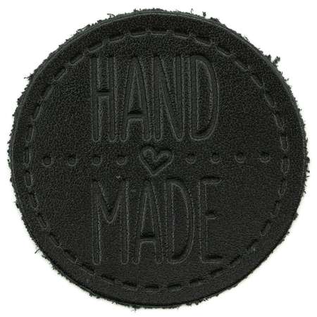Термоаппликация Галерея нашивка заплатка Hand Made 4.5 см из кожи для ремонта и украшения одежды черный