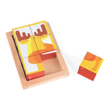 Кубики в деревянной коробке Janod Лесные животные 6 элементов
