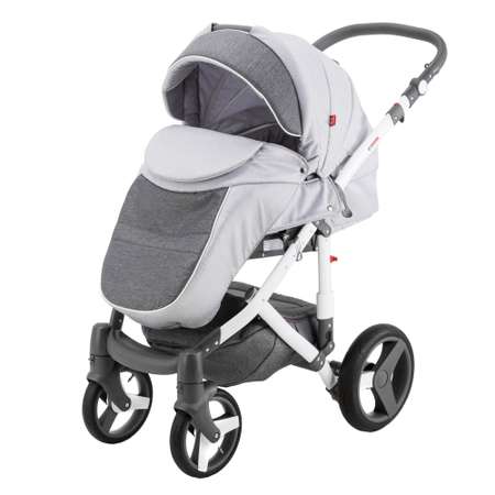 Коляска 2в1 BeBe-mobile Movo Standart R10 Светло-серый+Темно-серый+Белая кожаная отдлека