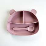 Набор посуды Croobie для кормления Мишка Розовая Пудра