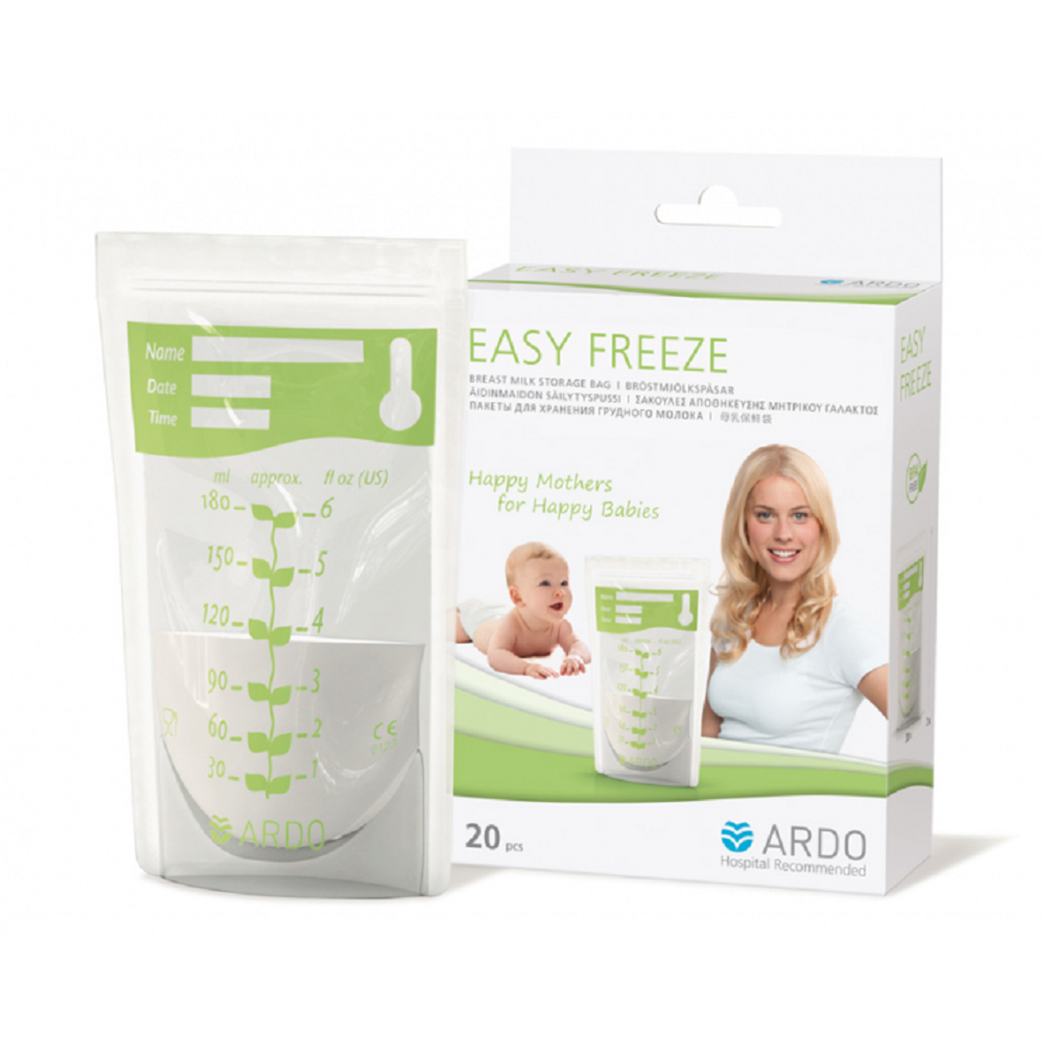 Пакеты для хранения молока ARDO Easy Freeze с индикатором температуры и верхним зажимом 20 шт - фото 1