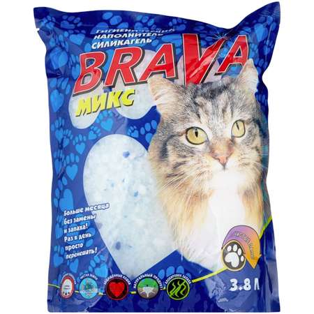 Наполнитель для кошек BraVa Микс-С силикагелевый впитывающий 3.8л
