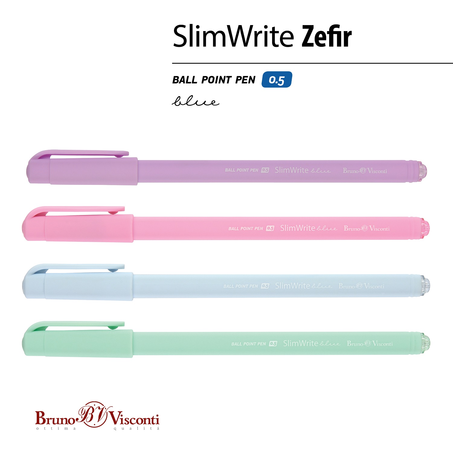 Набор из 5-ти шариковых ручек Bruno Visconti SlimWrite Zefir синие - фото 4