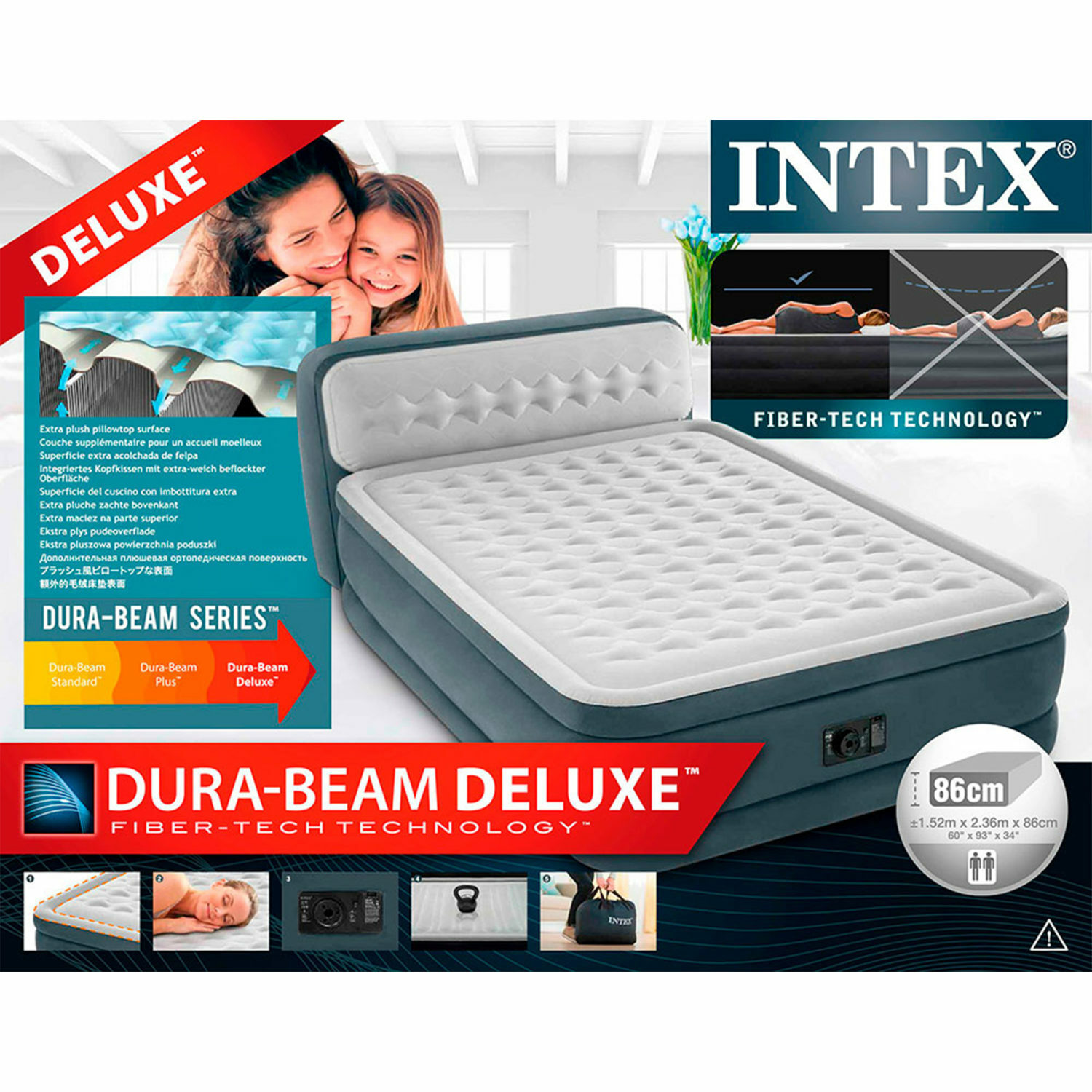 Надувной матрас INTEX кровать с высоким подголовником и встроенным насосом 152х236х86 см - фото 6