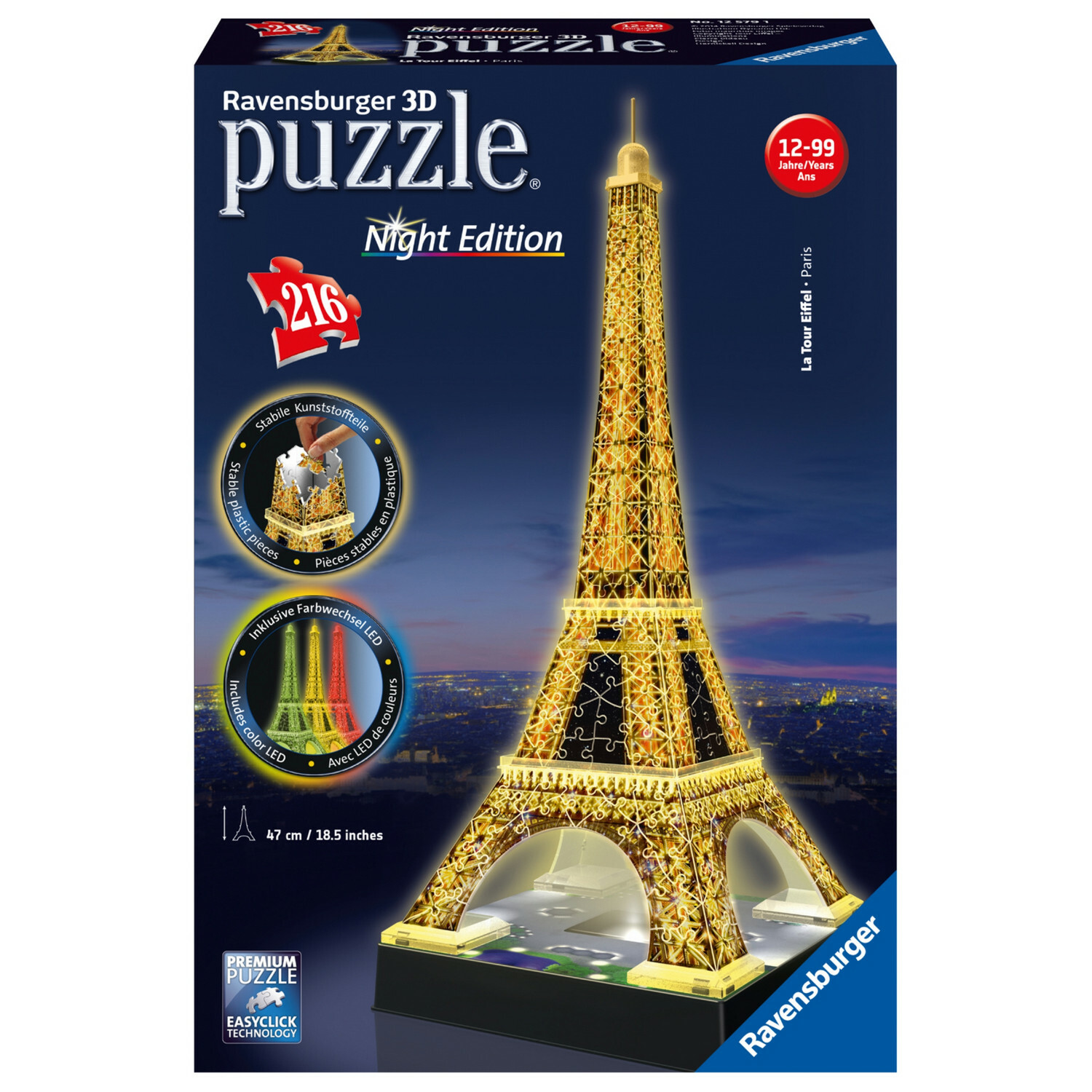 Пазл 3D Ravensburger Ночная Эйфелева башня 216элементов 12579 - фото 1