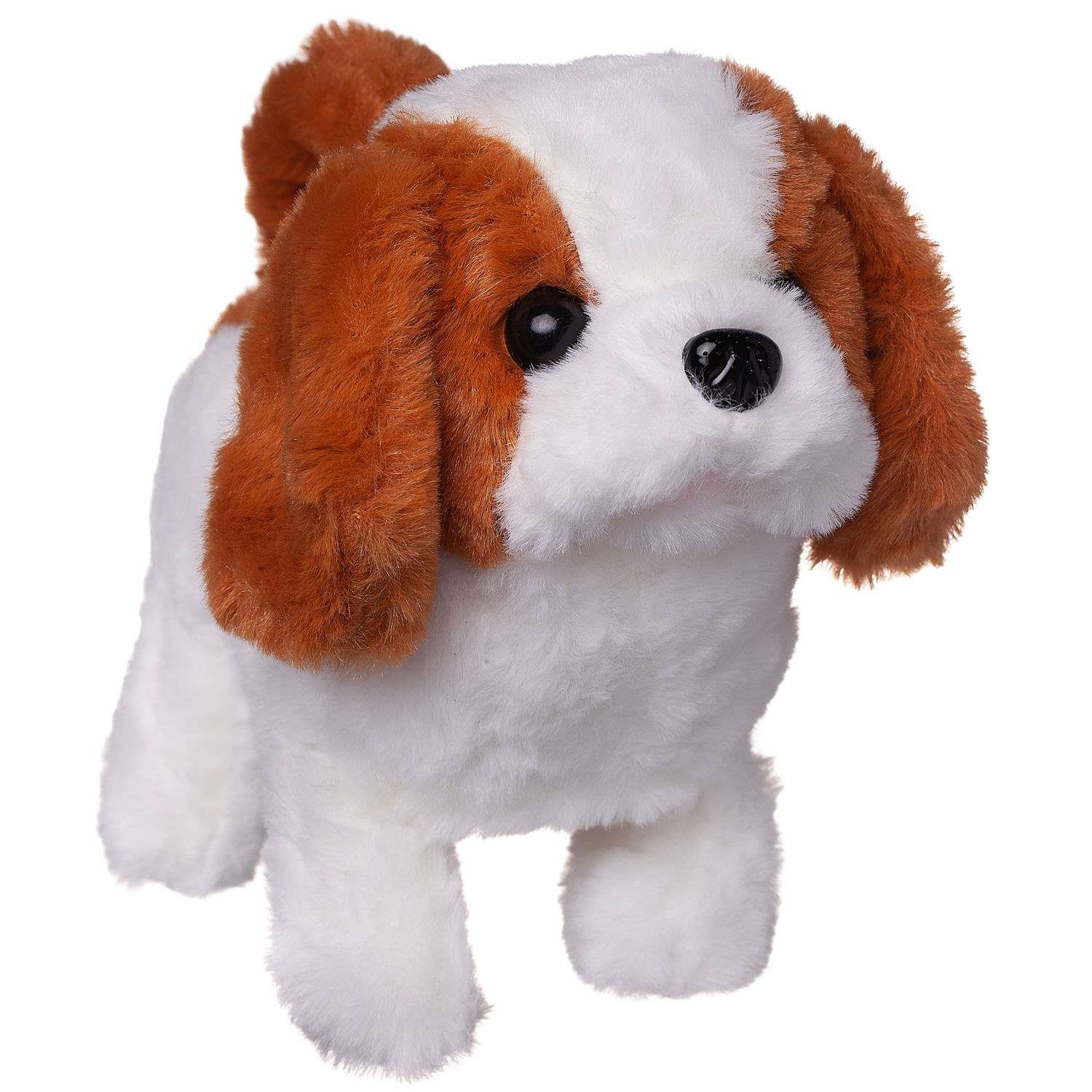 Мягкая игрушка ABTOYS Счастливые друзья собака белая с коричневым движение звук - фото 3