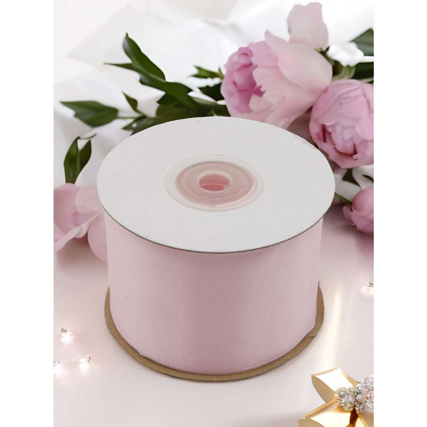 Лента Айрис атласная упаковочная флористическая 5 см 22.86 м 008 бледно - розовый - фото 1