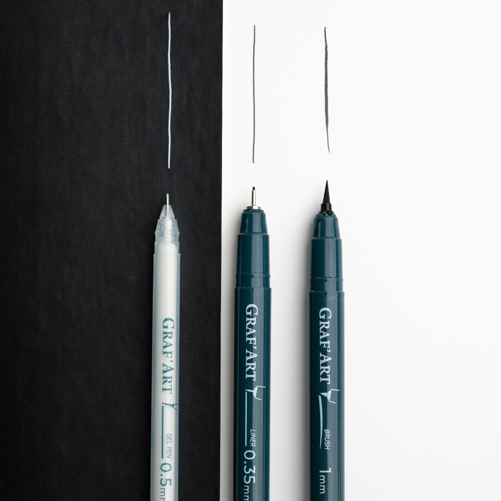 Капиллярные ручки Малевичъ Комплект GrafArt 03 кисть белая гелевая ручка 0.5 мм - фото 6