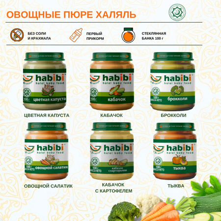 Упаковка пюре Habibi Халяль 6 шт по 100 г тыква