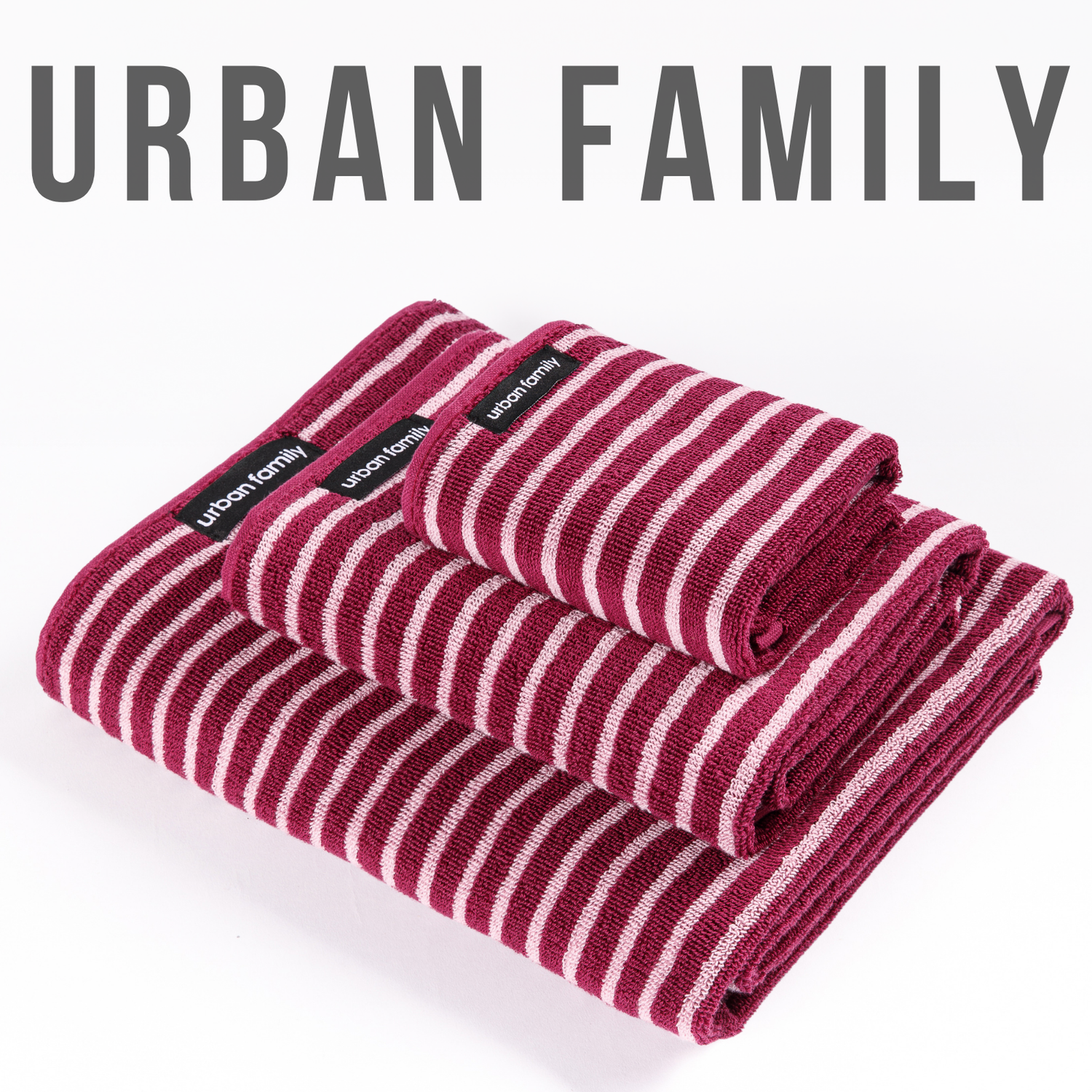 Набор махровых полотенец Urban Family Малиновый с розовой полоской - фото 2