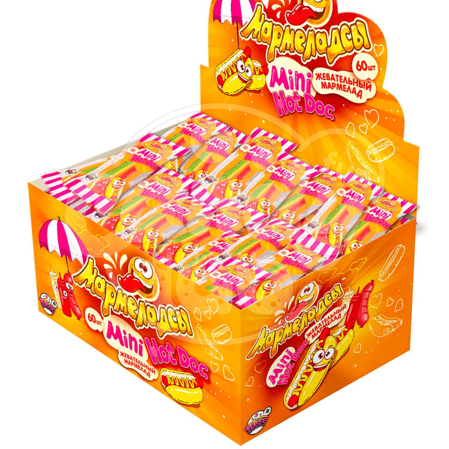 Мармелад жевательный Fun Candy Lab Мармеладсы mini HOTDOG фруктовый микс 60 шт по 10 гр - фото 1