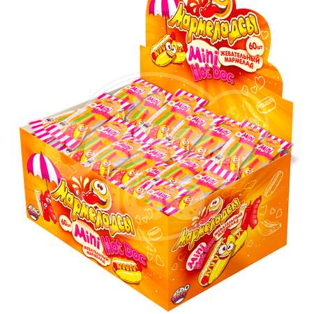 Мармелад жевательный Fun Candy Lab Мармеладсы mini HOTDOG фруктовый микс 60 шт по 10 гр