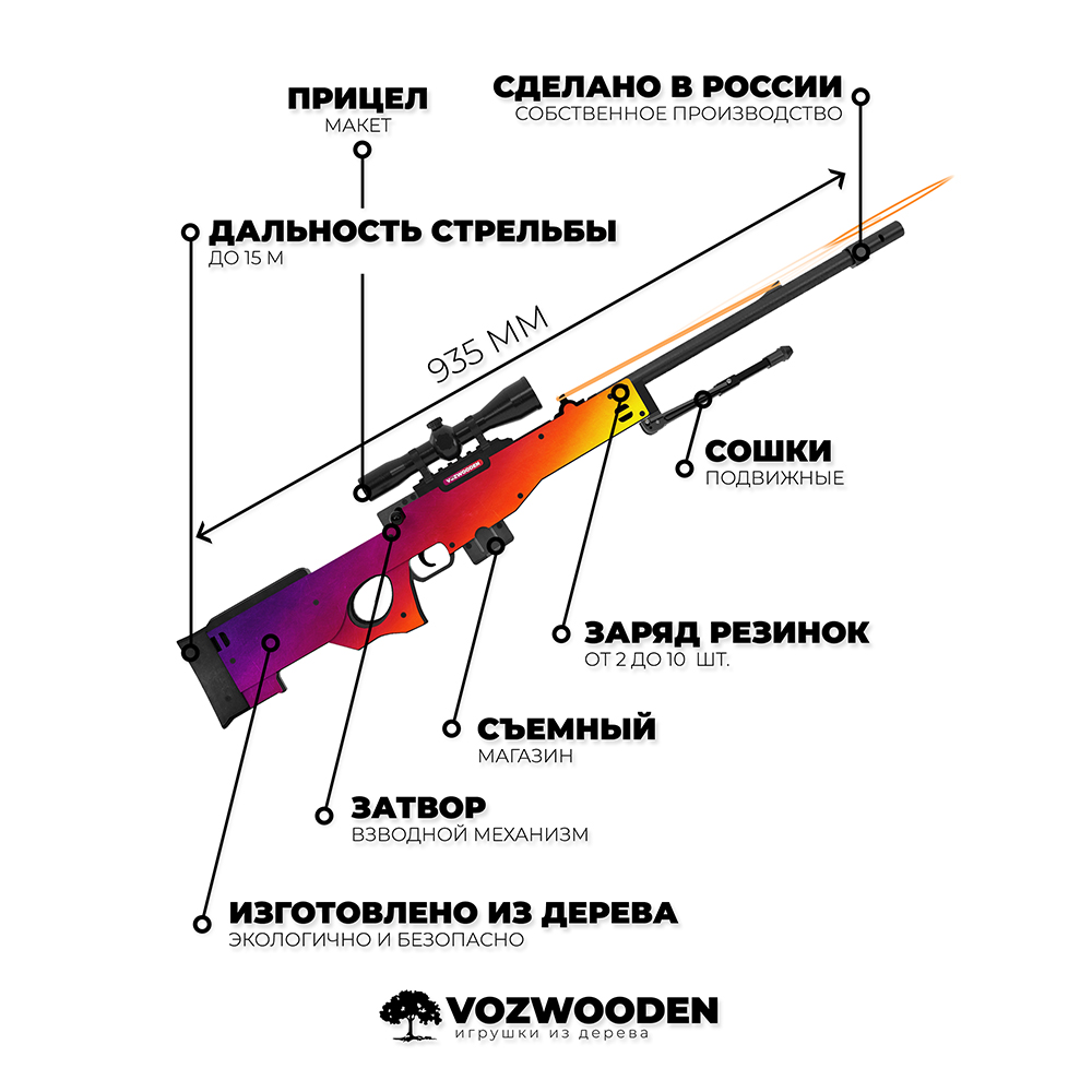 Снайперская винтовка VozWooden AWP Градиент КС ГО резинкострел деревянный - фото 2