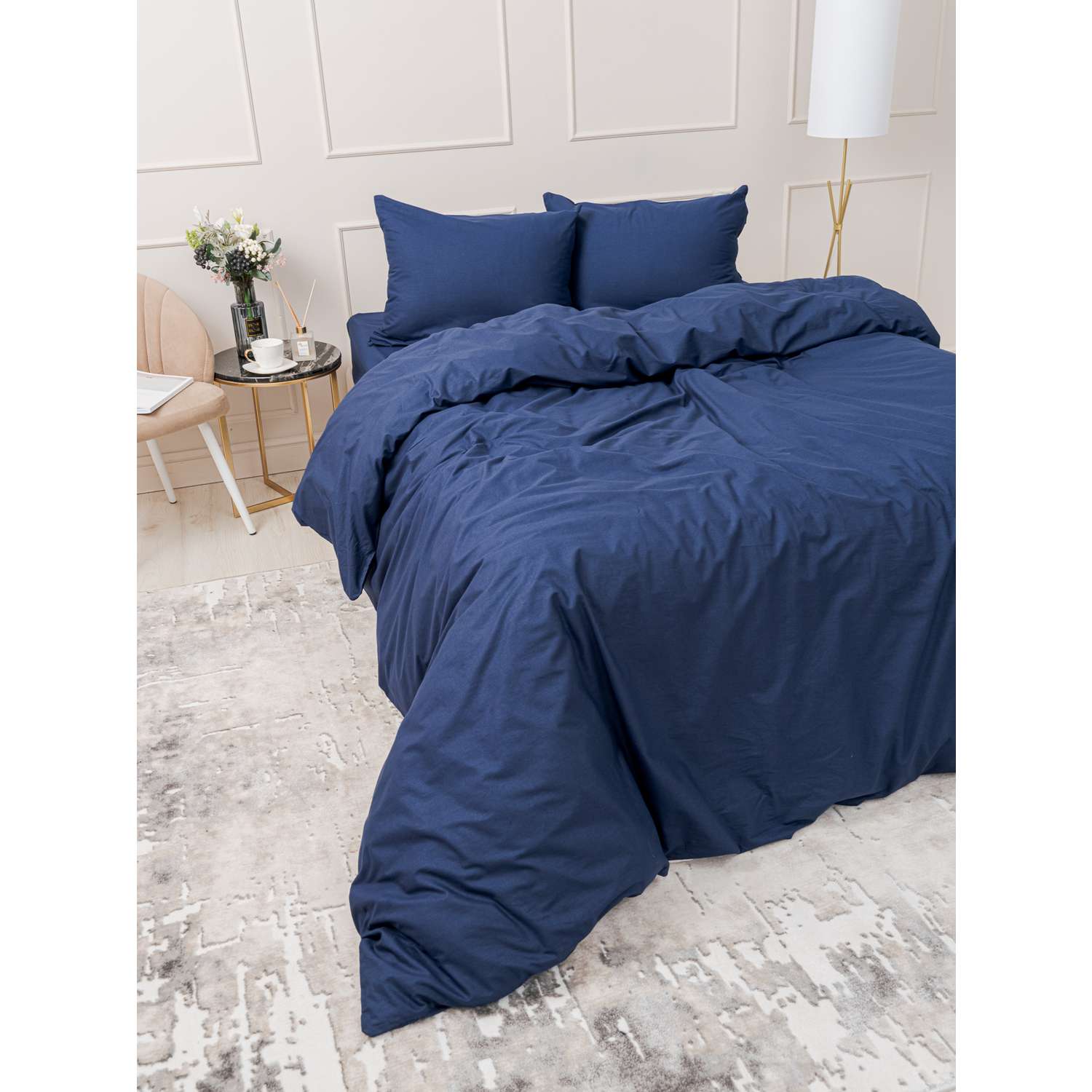 Комплект постельного белья IDEASON Поплин 3 предмета 2.0 спальный темно-синий - фото 5