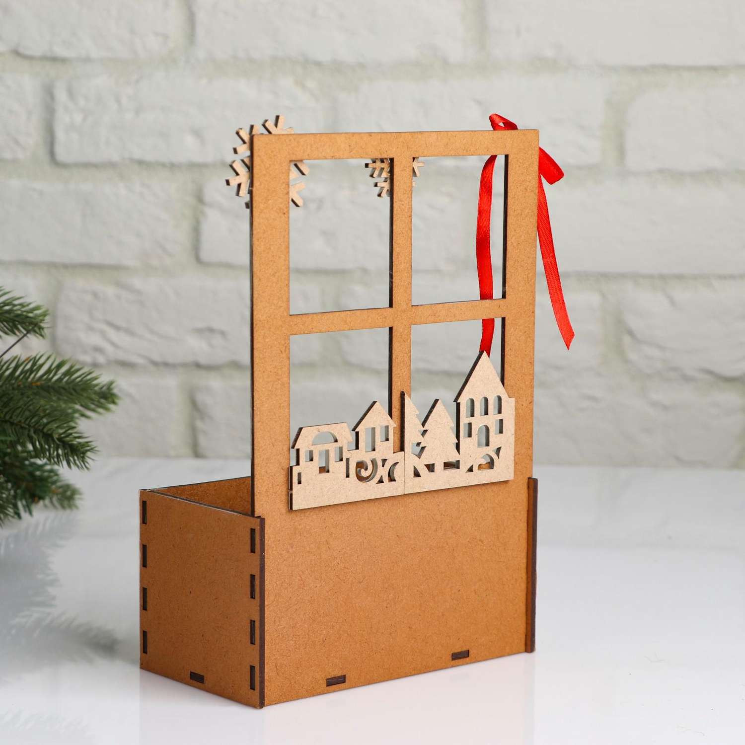 Кашпо Sima-Land деревянное 15.5×9×23.5 см «Новогоднее. Взгляд в окошко» подарочная упаковка - фото 3