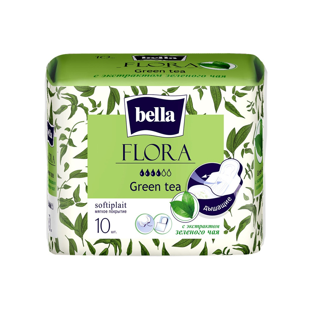 Гигиенические прокладки BELLA Flora Green tea с экстрактом зеленого чая 10 шт - фото 1