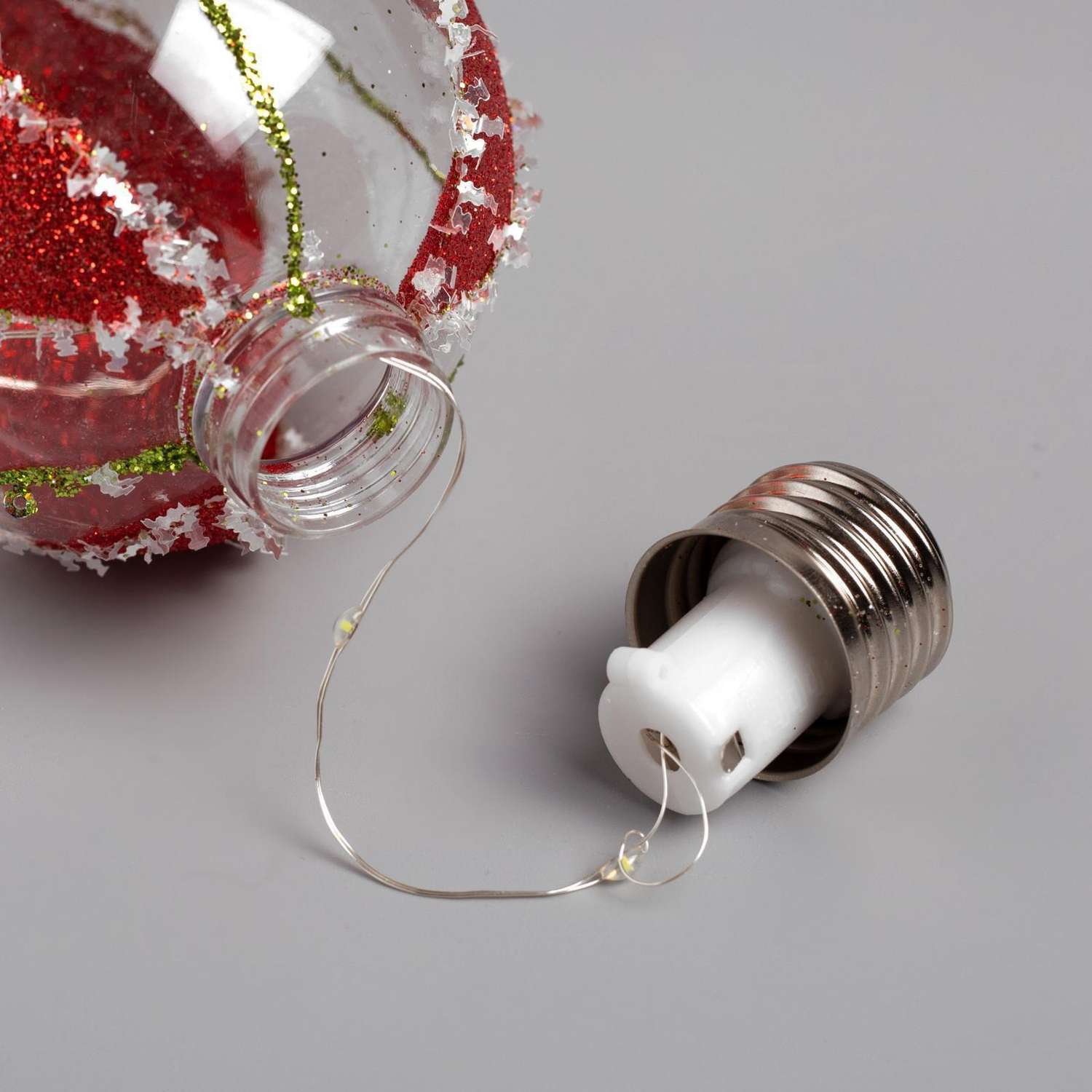 Набор Luazon ёлочных шаров «Шары с блёстками» 3 шт. батарейки 5 LED свечение белое - фото 7